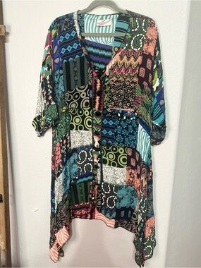 Boho Patchwork Asymmetrical Tunic Dress - Multicolor